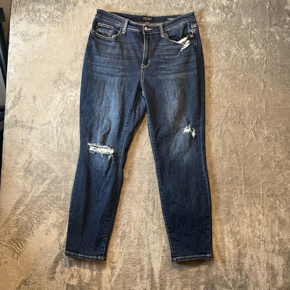Judy Blue High Waisted Boyfriend Fit Distressed Denim Blue Jeans Women's